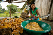 Confined indigenous woman cooking